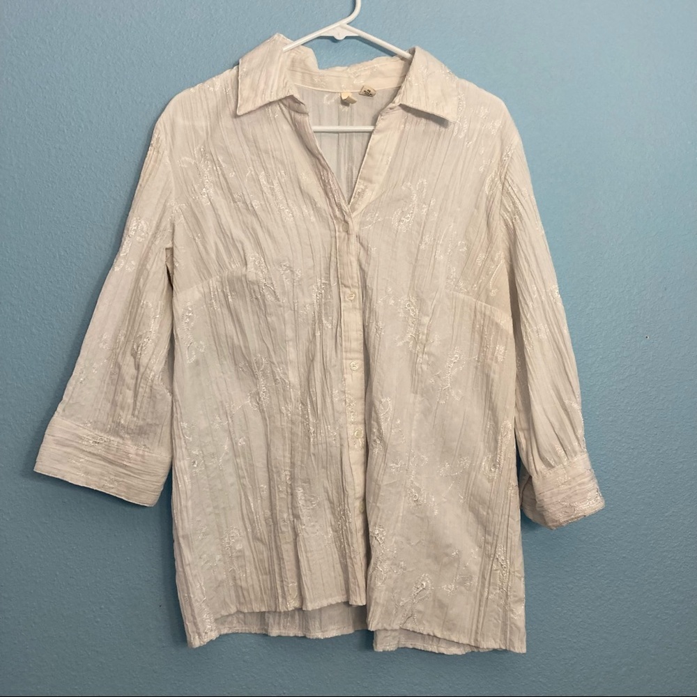 Vintage St. John’s Bay Embroidered Blouse - White - XL